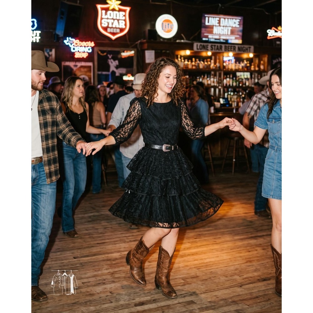 Vintage Square Dance Dress Co Black Lace Tiered Prairie Gothic Party Dress 12